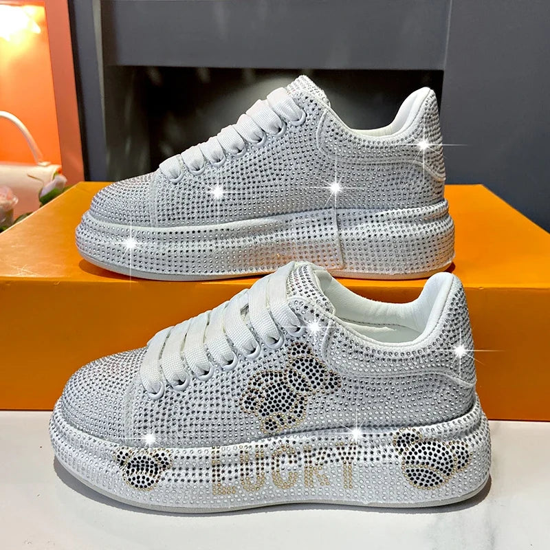 Women's Rhinestone Platform Sneakers – Glam Lace-Up Trainers