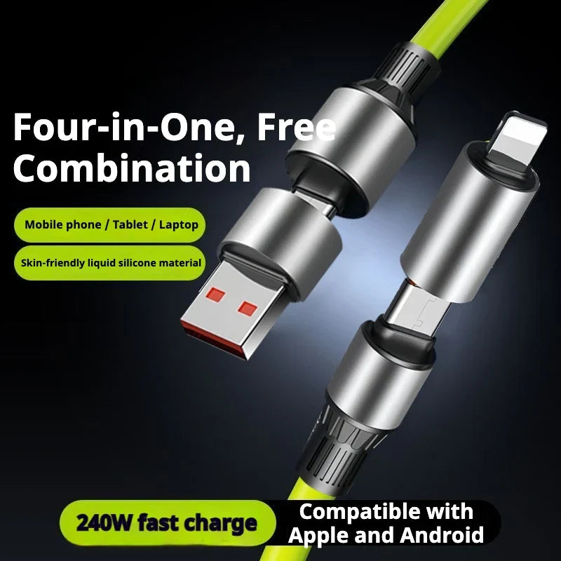 HKNA 240W Fast Charging Cable – 4-in-1 Dual Type-C, 1.2m