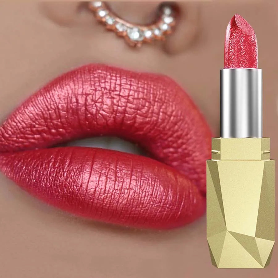 KAFURUX Red Metallic Glitter Lip Glaze – Shimmer Lipstick
