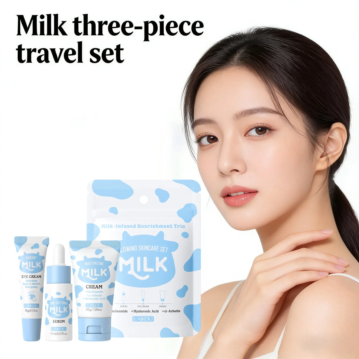 LAIKOU Milk 3-Piece Travel Skincare Set – Serum, Eye Cream & Cream