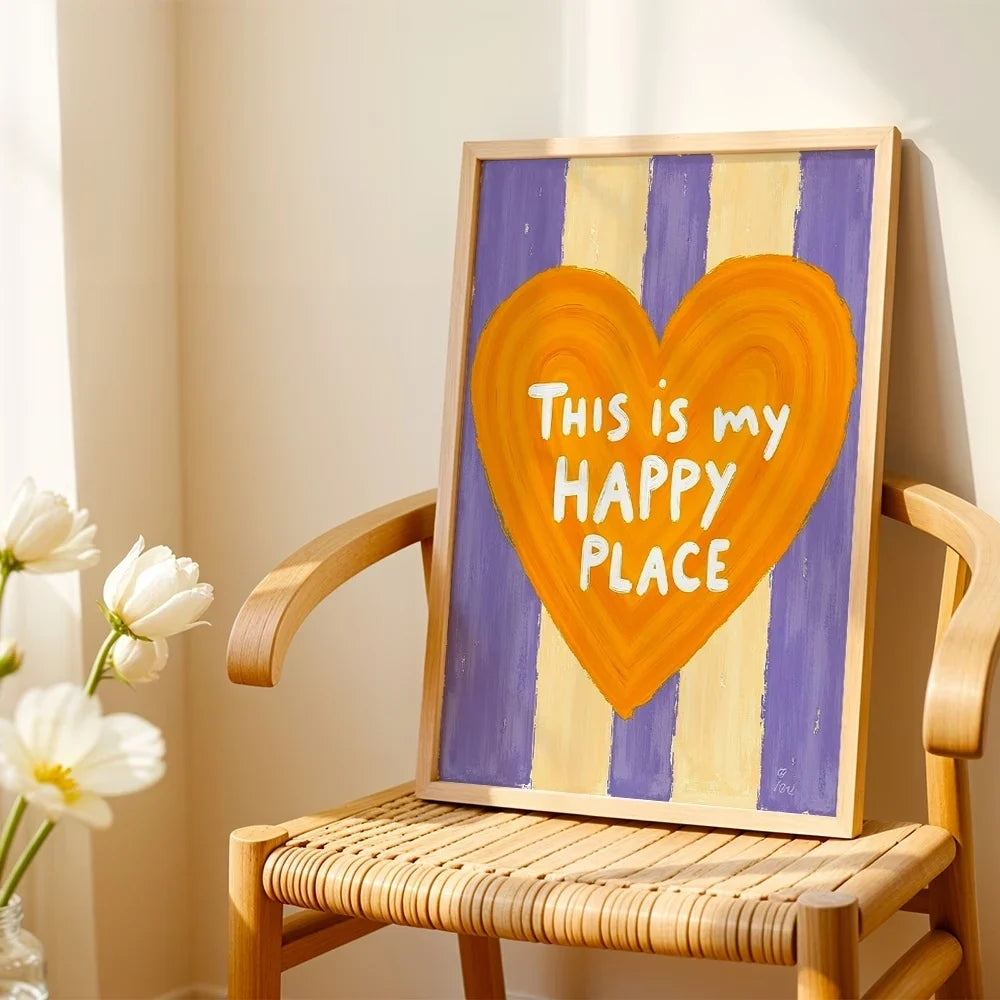 "This Is My Happy Place" Retro Quote Canvas Wall Art Print