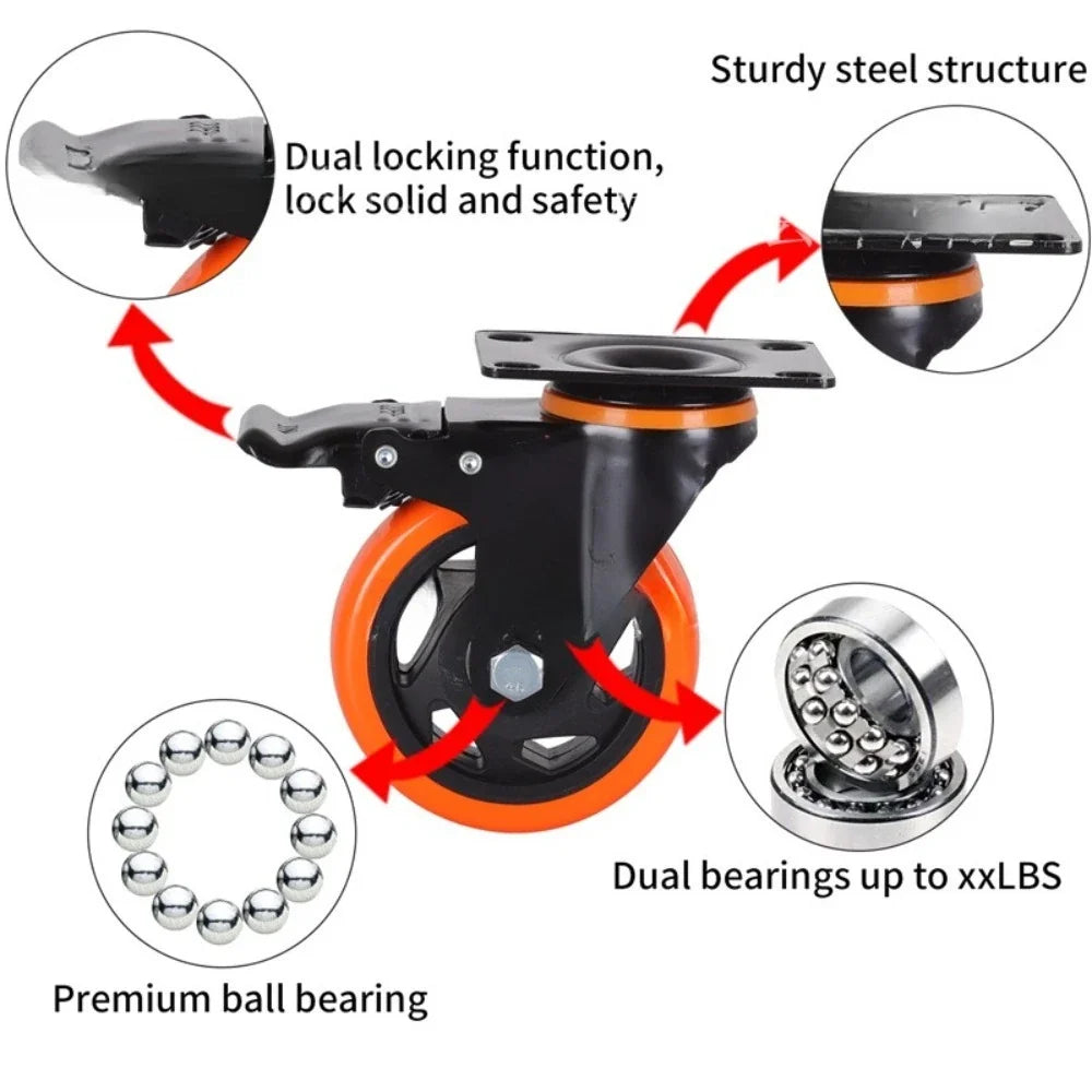 3–5" PVC Swivel Plate Caster Wheels with A/B Lock | Non-Marking