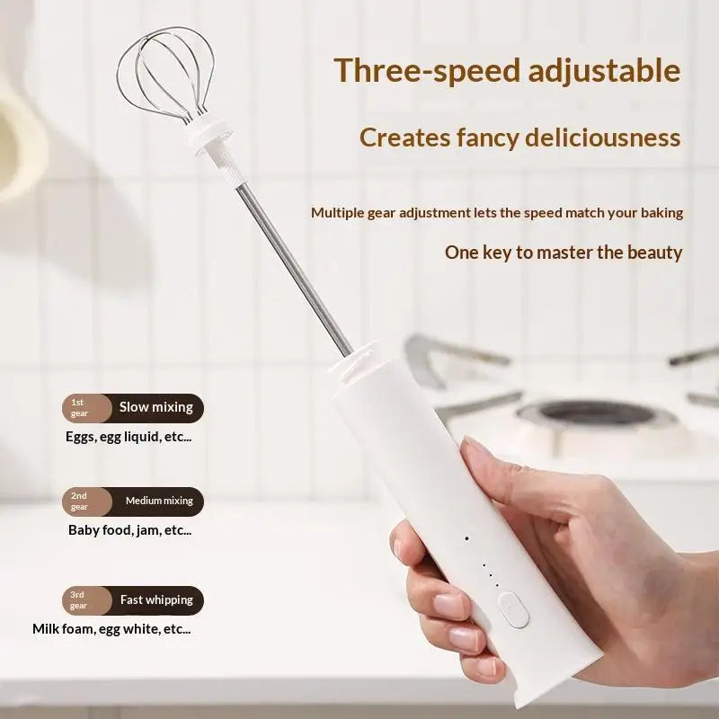 Wireless Electric Milk Frother – 3-Speed Rechargeable 2-in-1 Whisk