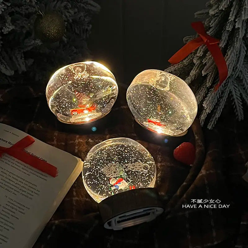 Christmas Crystal Ball Old Man Snowman Small Night Light Snowfall