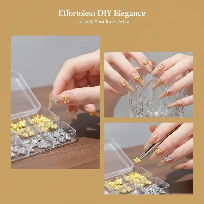 3D Alloy Flower Nail Art Charms Silver Gold Lilac 20/30pcs