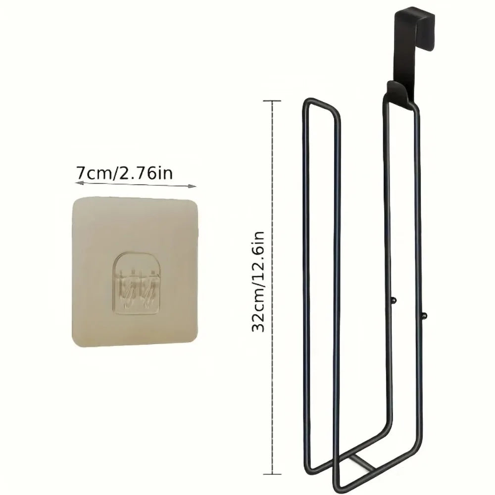 Black Iron No-Drill Toilet Paper Holder with Towel Bar