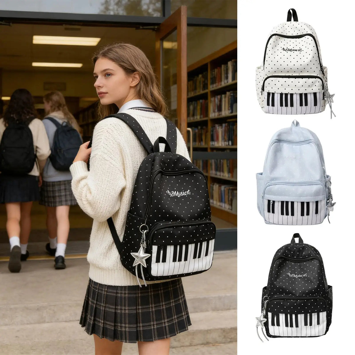 Piano Print Travel Backpack – Lightweight Laptop Bookbag