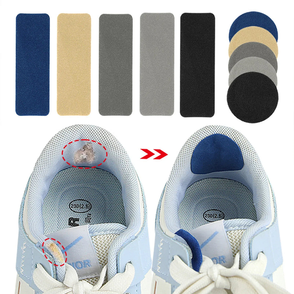 6-Pack Inside Shoe Repair Patches – Velvet Multi-Color Fix Kit