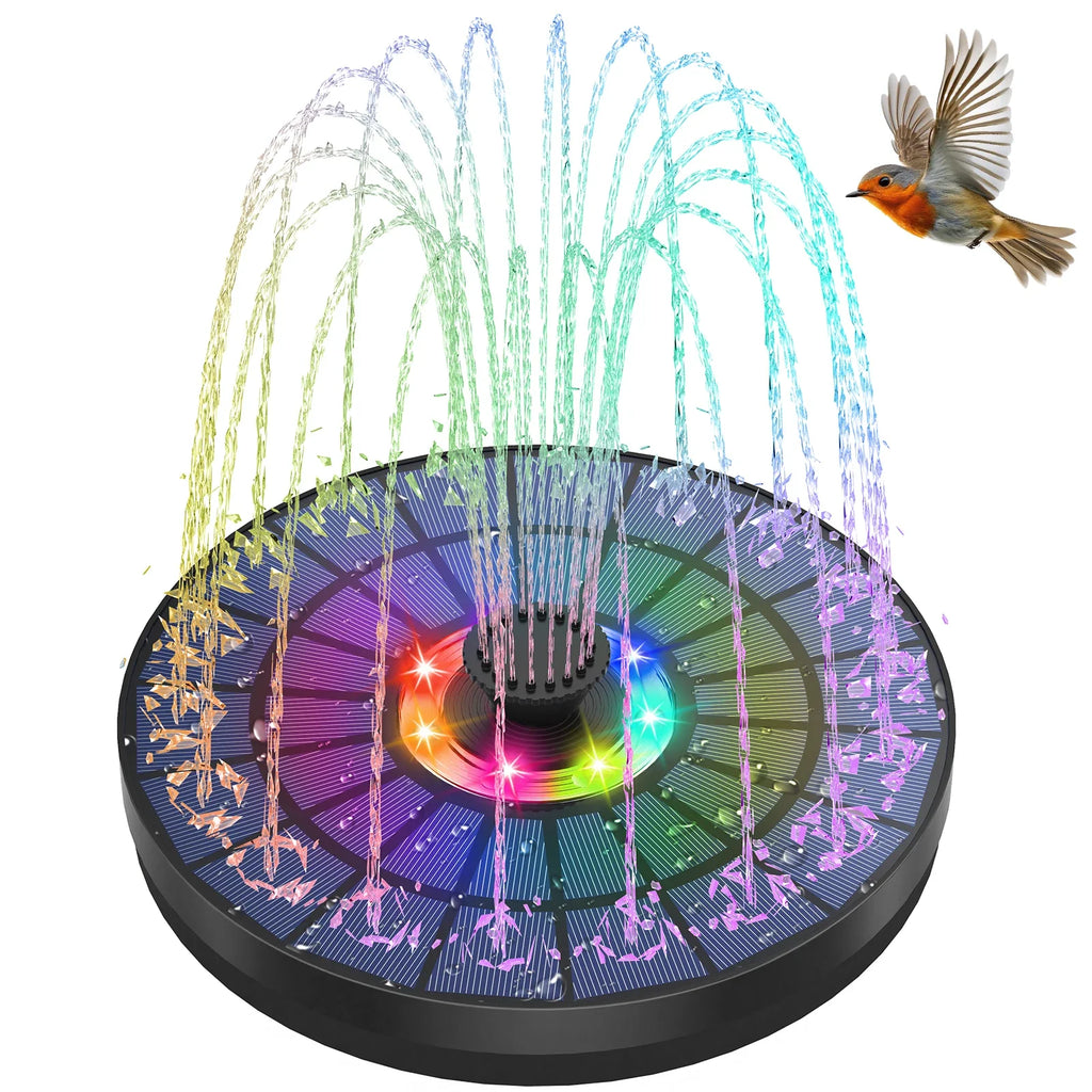 5.5W Solar Water Fountain – 8 LED Lights & 8 Nozzles, Battery