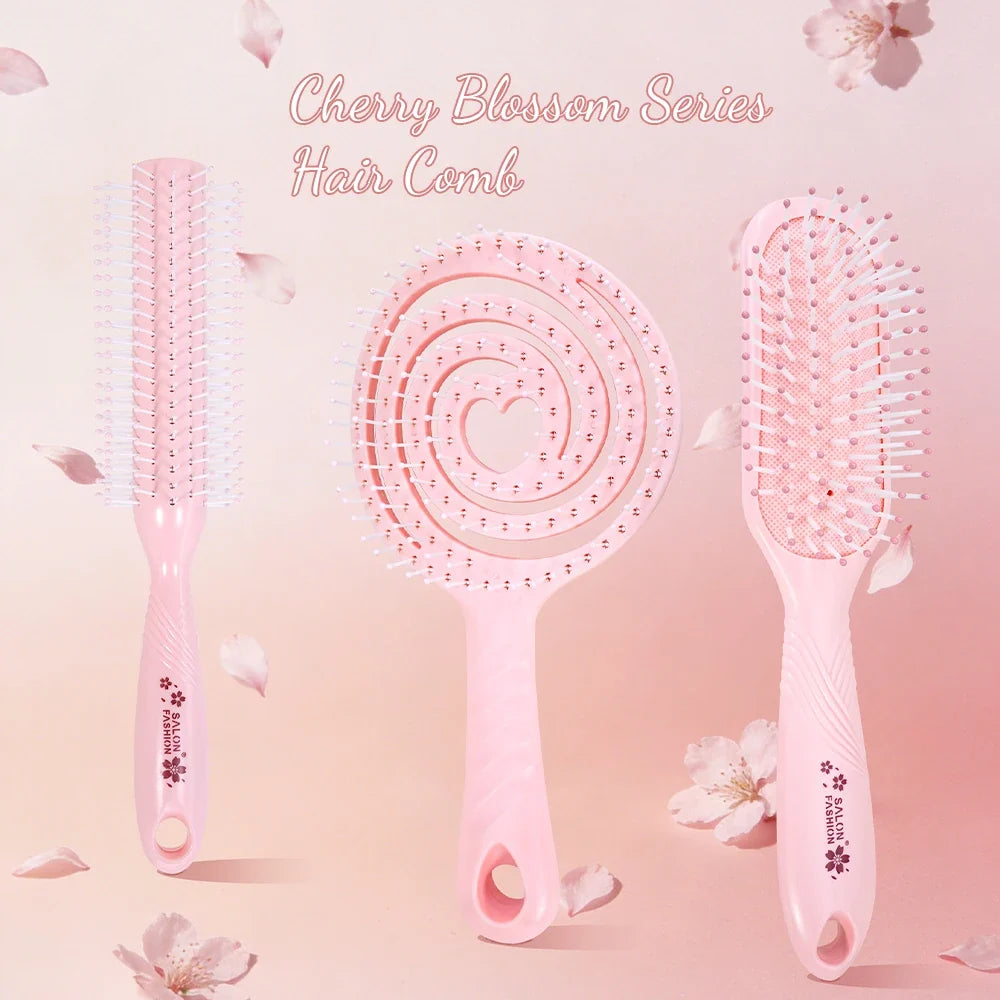 Sakura Pink Hair Brush Set – Round, Spiral & Paddle Brush