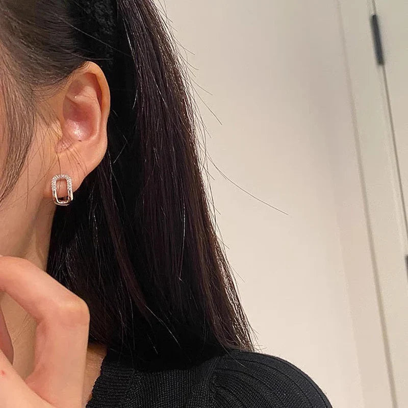 Huitan Curved Oval Hoop Earrings – Cubic Zirconia Fashion Jewelry