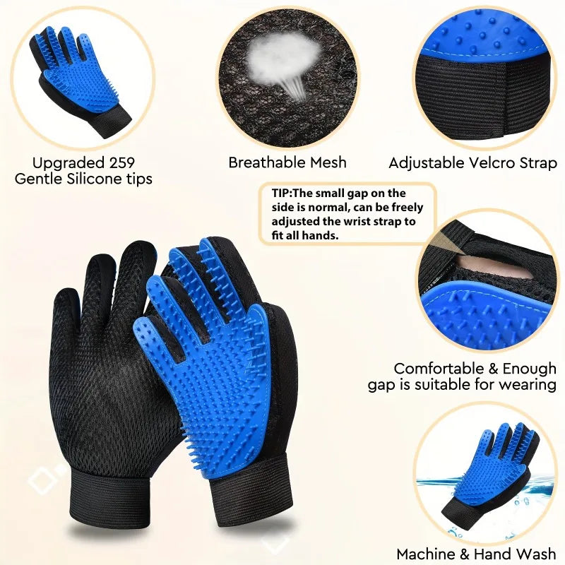 2-in-1 Pet Grooming Gloves | Silicone Deshedding for Dogs & Cats