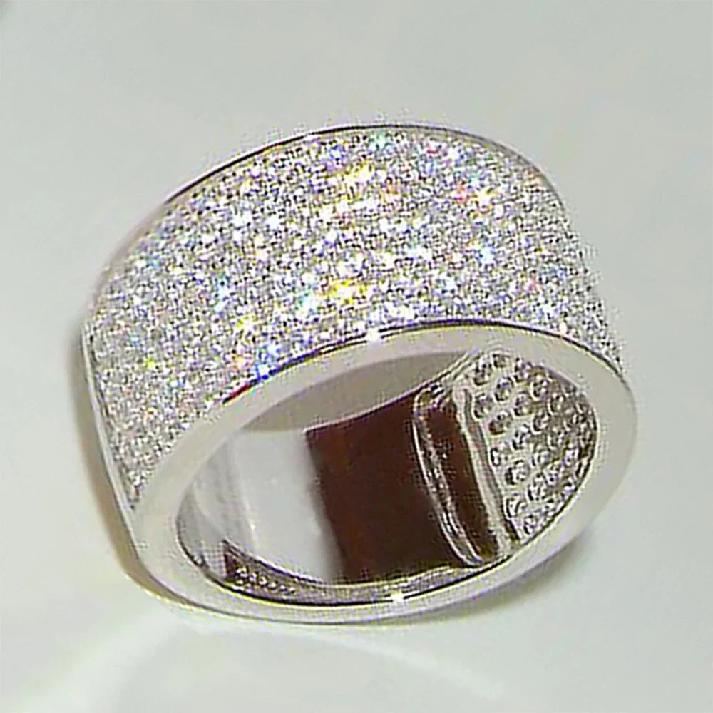 Huitan CZ Paved Silver Wedding Band Ring – Cubic Zirconia