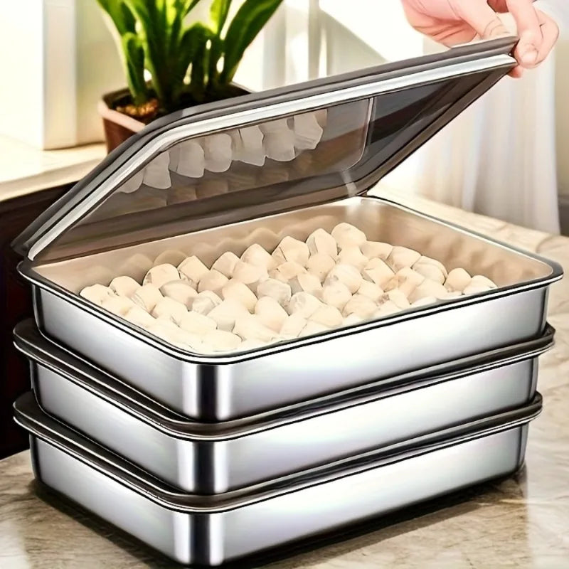Stainless Steel Covered Rectangular Tray – Dumpling & BBQ Plate