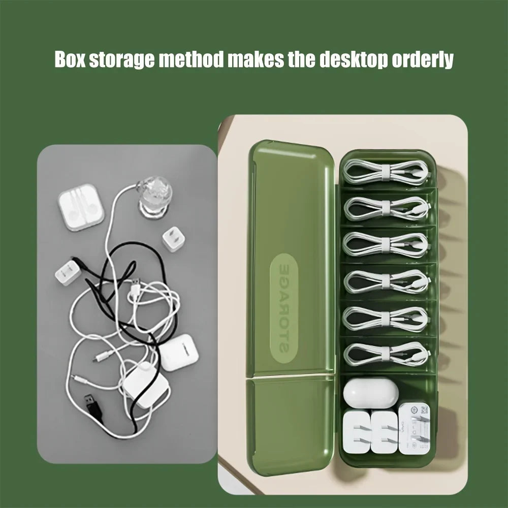 7 Compartments Organizer Charger Cord Storage Box Data Cable Case