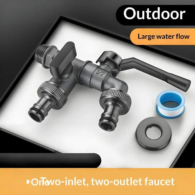 Freeze-Proof 2-Way Garden Faucet – Dual Outlet Zinc Alloy Tap