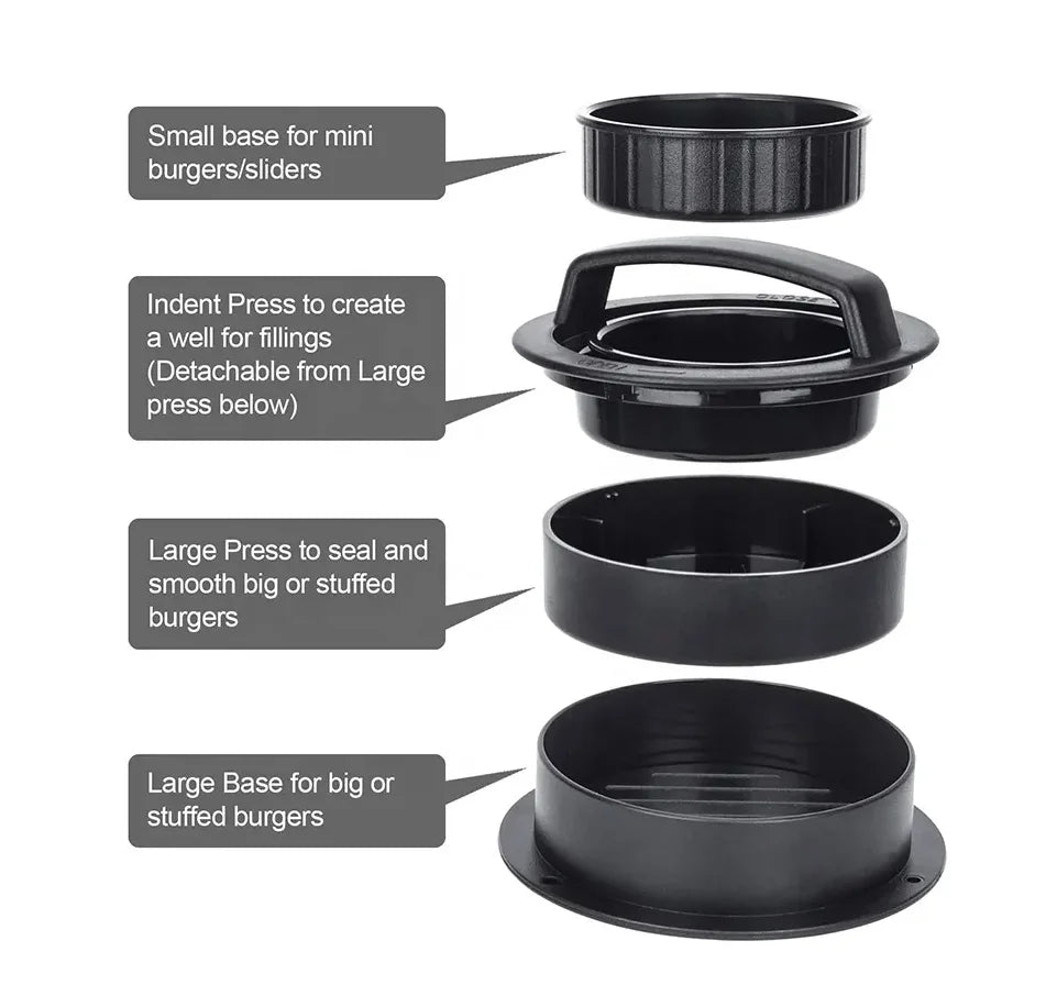 3-in-1 Burger Press & Stuffed Patty Maker – Non-Stick BBQ Mold