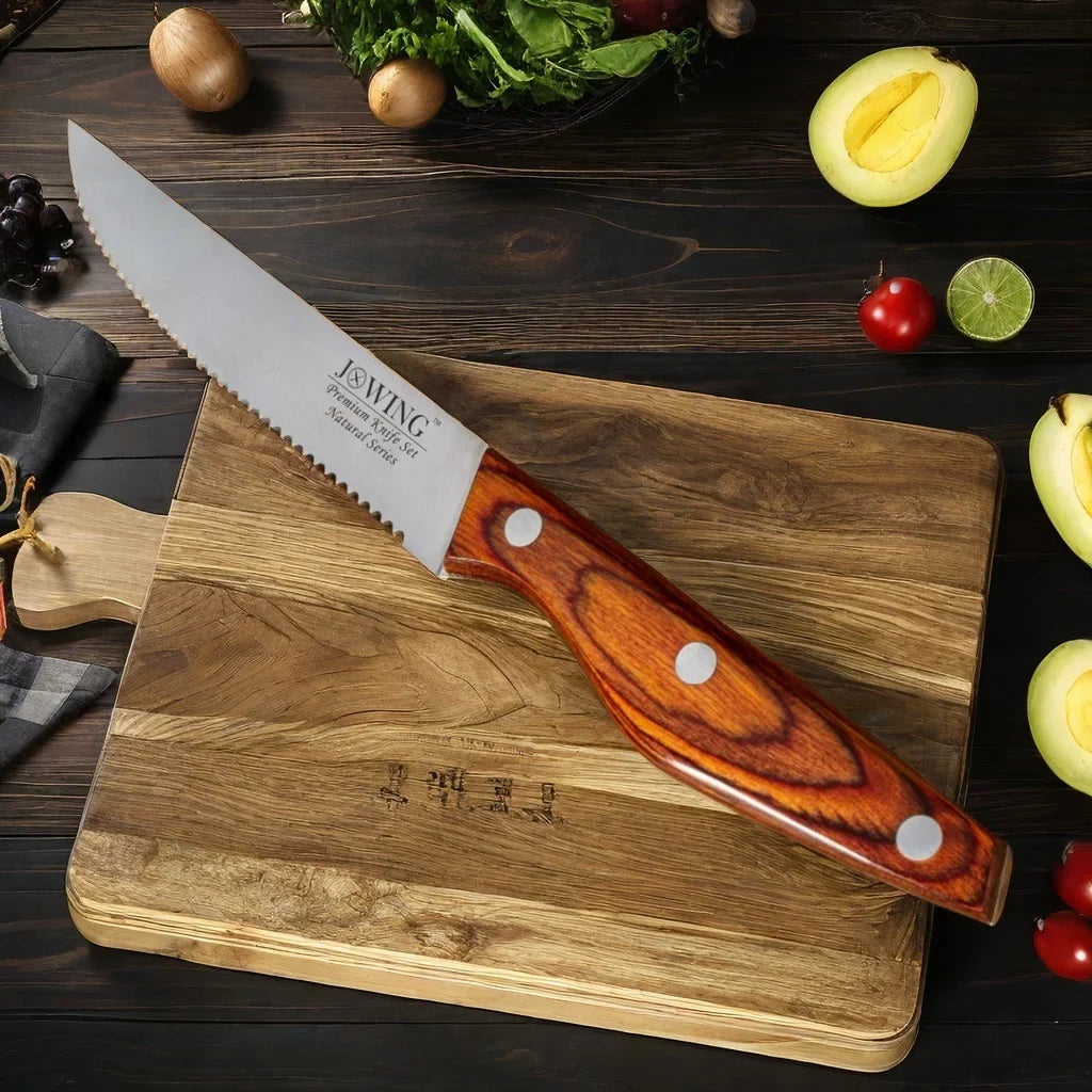 Serrated Steak Knife Set – Mahogany Handle Stainless Steel