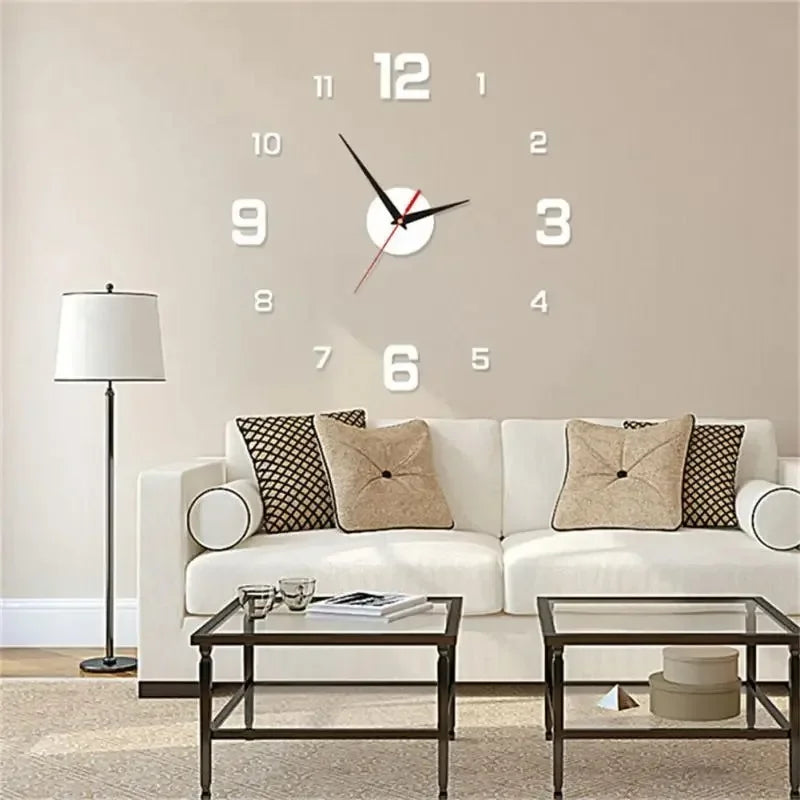 3D DIY Acrylic Wall Clock – Modern Large Frameless Quartz Decor