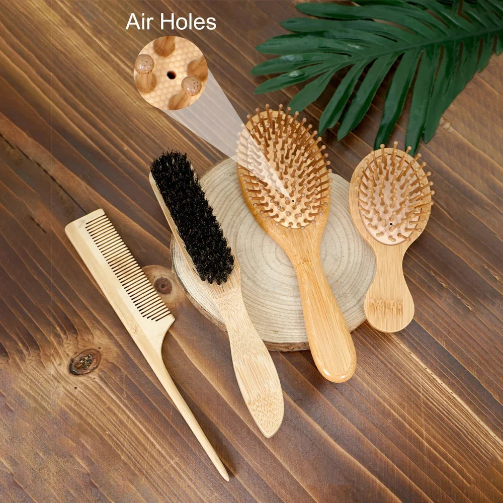 Professional Hair Brush & Wooden Comb – Boar Bristle & Bamboo