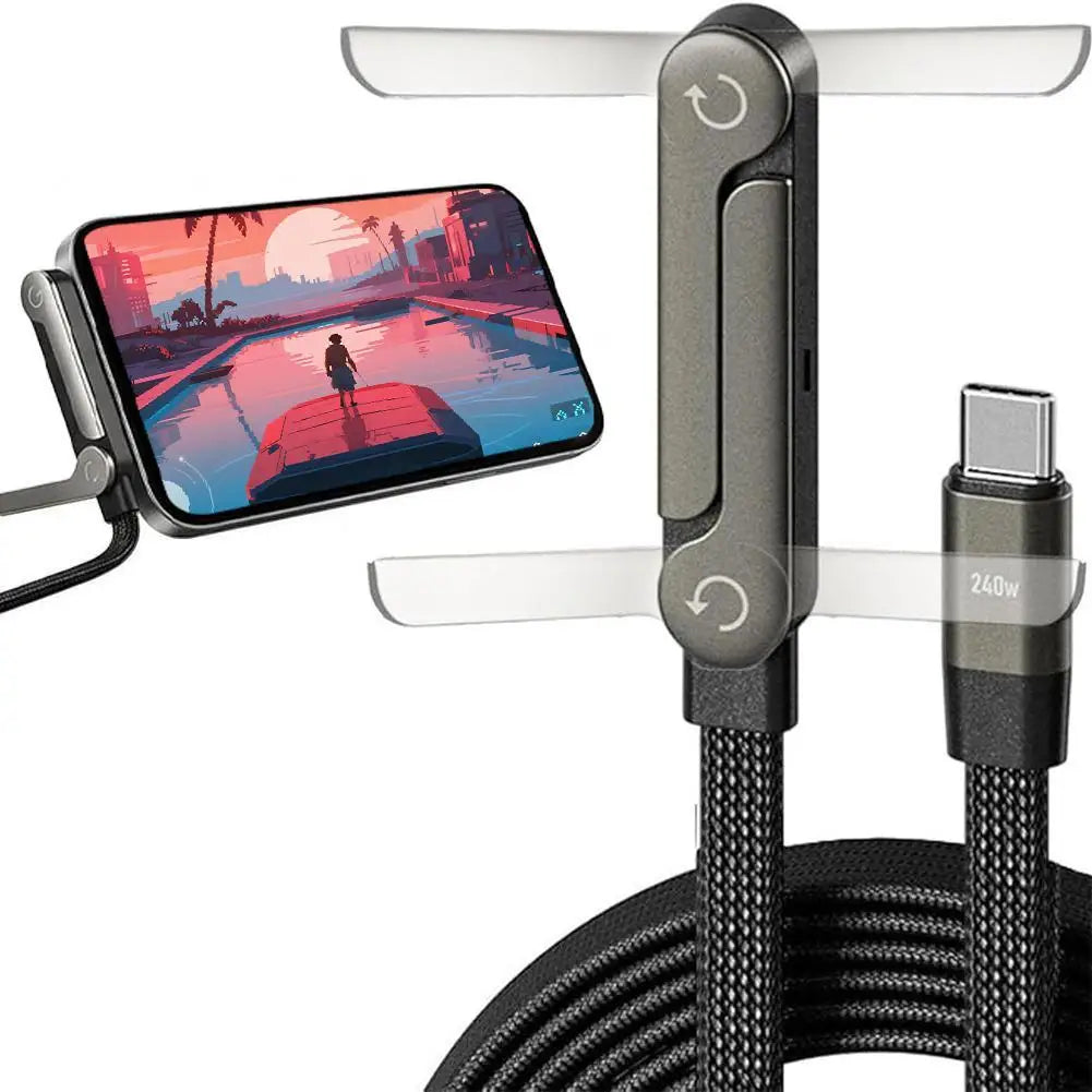 240W USB-C Fast Charging Cable with Phone Stand & 90° Elbow