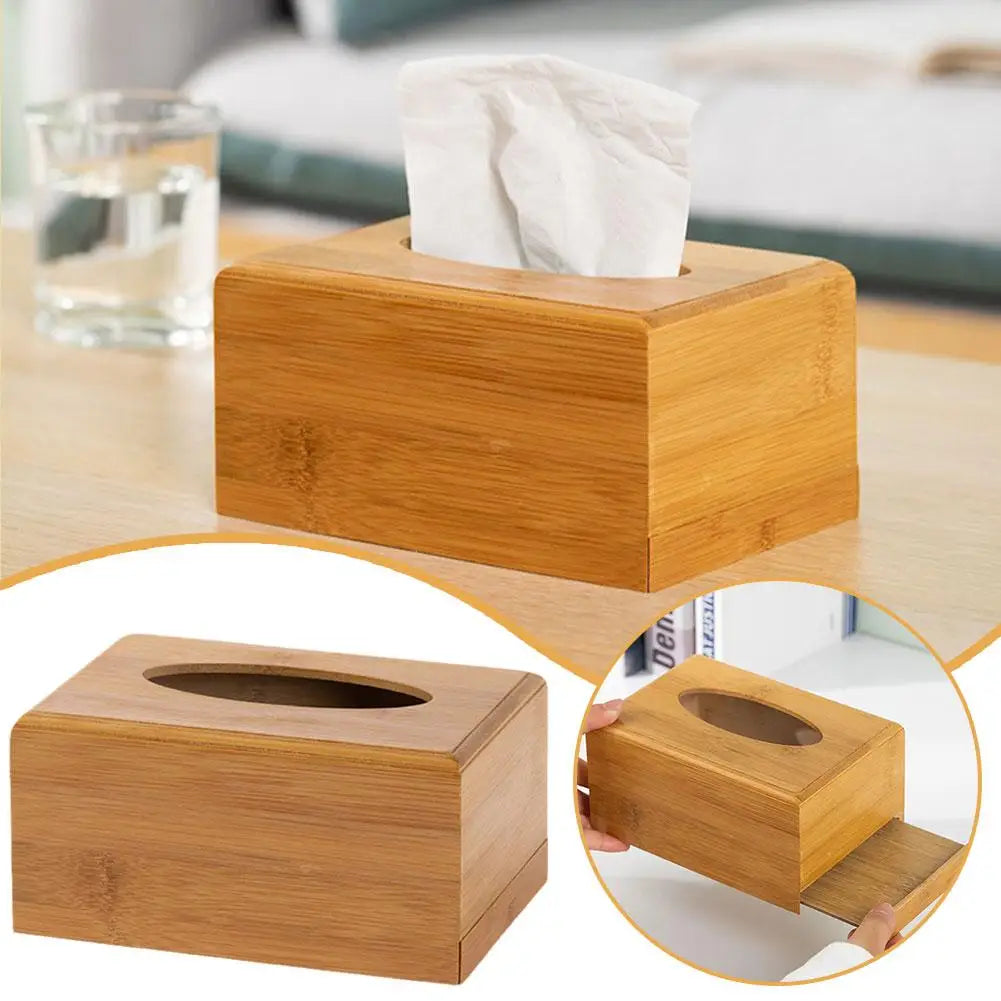 Bamboo Wood Tissue Box Cover | Decorative Napkin Holder