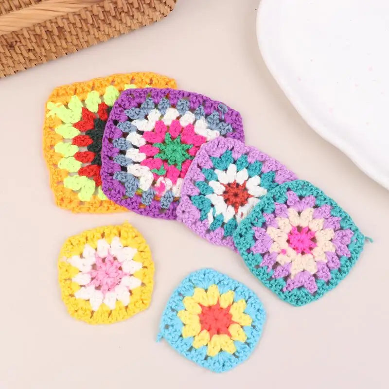 Random Mix Colors Handmade Crochet Doilies Suit Square Flower Diy