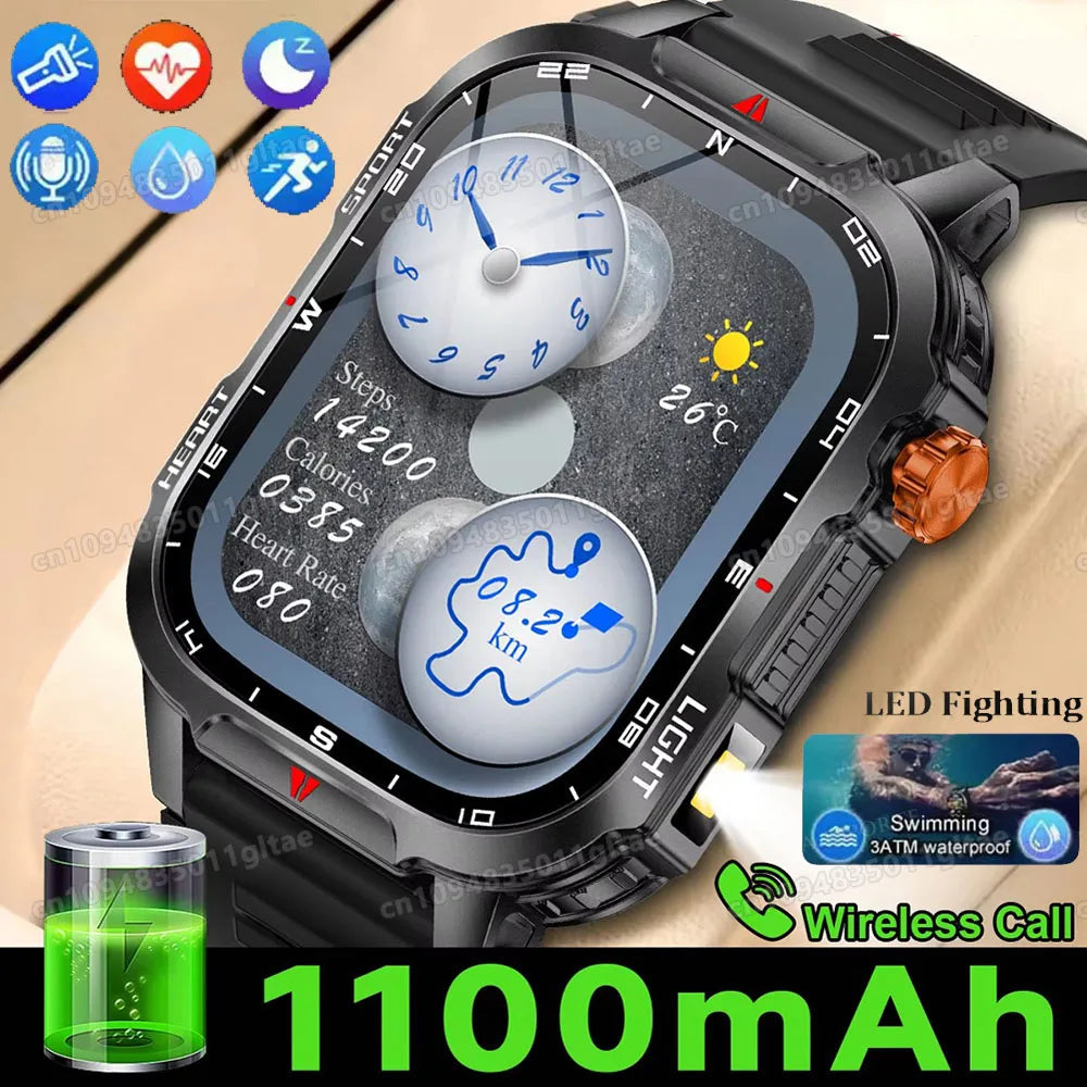 Military Outdoor Smart Watch Men S GPS Tracking Flashlight Bluetooth