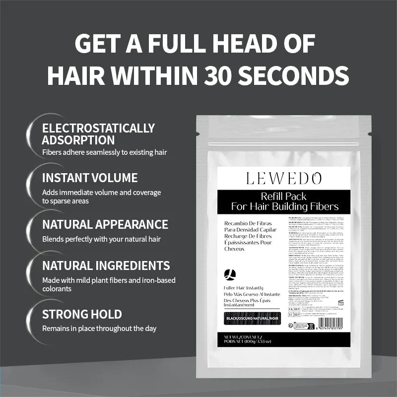 LEWEDO Keratin Hair Fiber Kit – Powder, Refill & Spray Applicator
