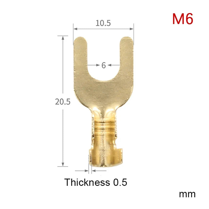 100Pcs Brass U-Shape Fork Crimp Terminals Grounding Lug Set