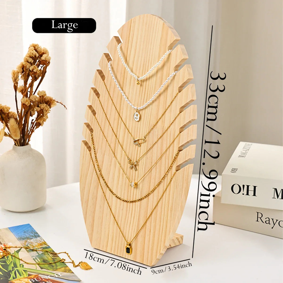 Wooden Necklace Large Small Display Rack Leaf Shaped Jewelry Storage