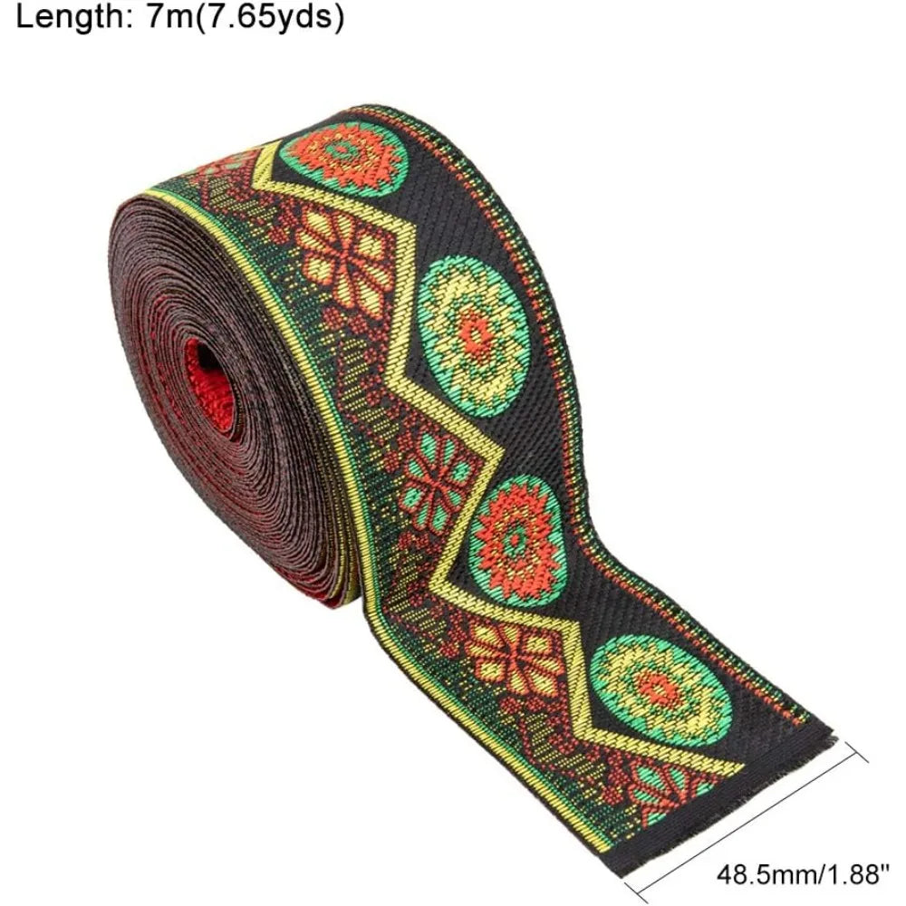 Floral Embroidery Polyester Ribbon 48.5mm 7m | Craft Trim