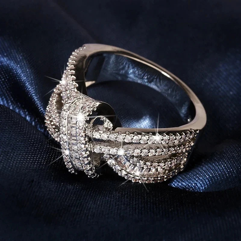 Huitan Geometric Cubic Zirconia Silver Women's Ring | Wedding
