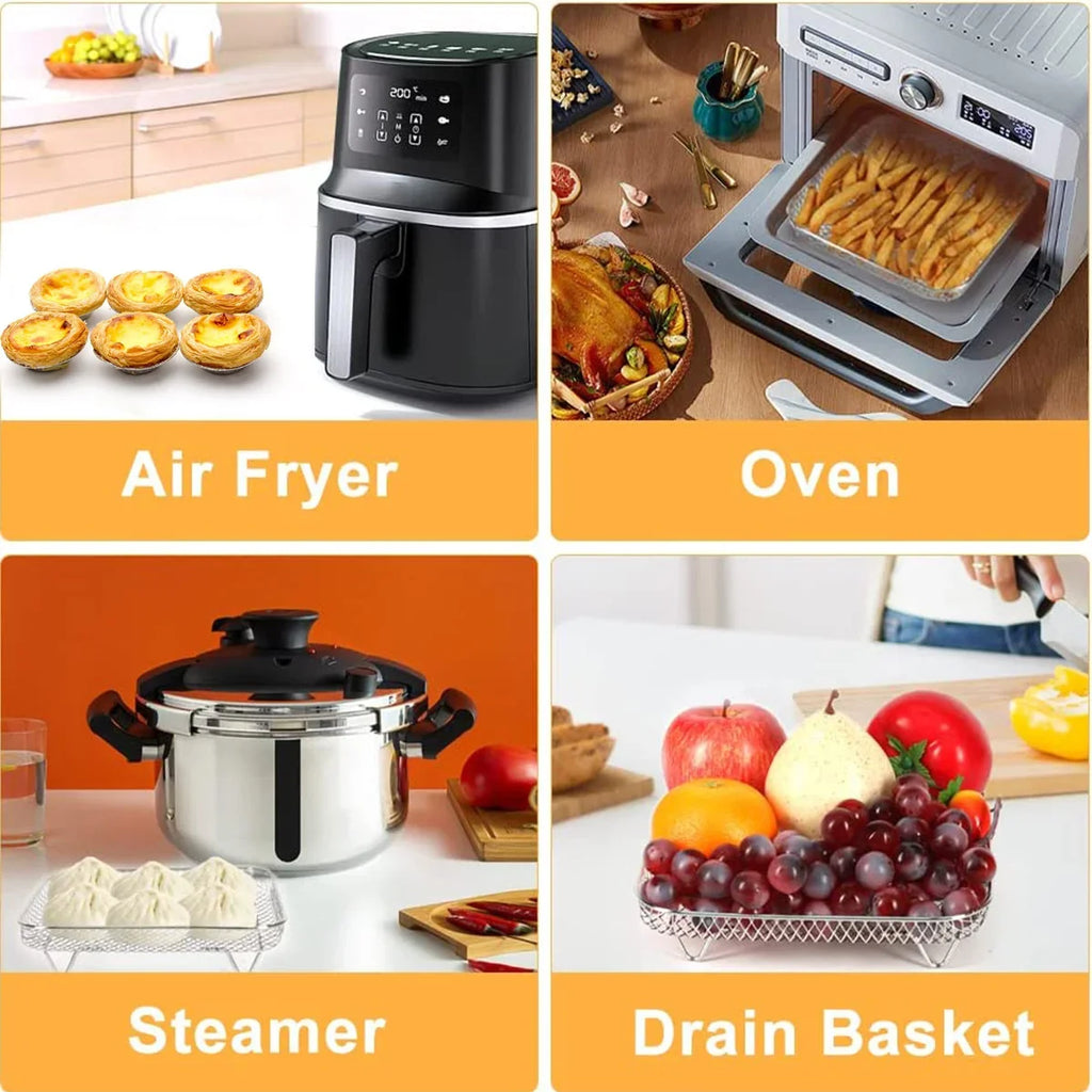 3-layers Air Fryer Rack Stainless Steel Stackable Grid Grilling