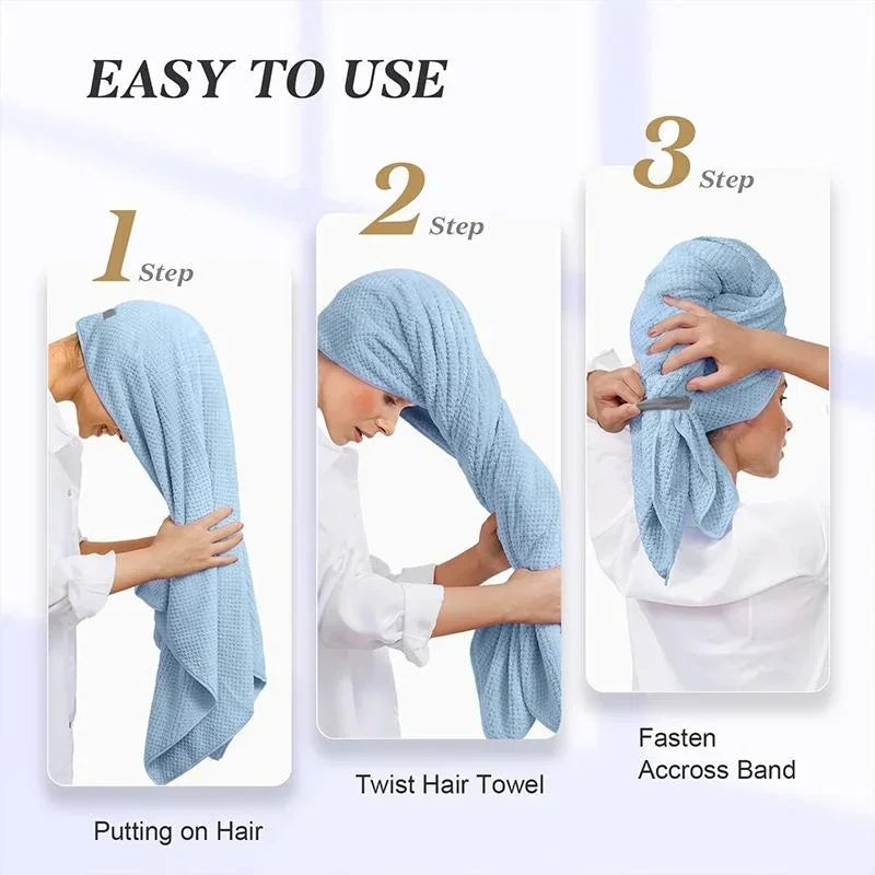 Microfiber Quick-Dry Hair Towel Wrap Cap with Elastic Band