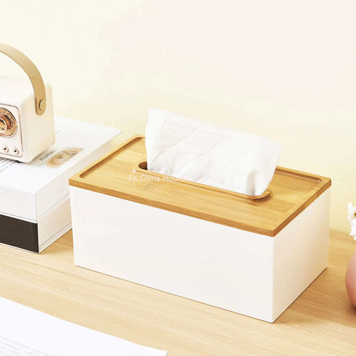 Japanese Bamboo Lid Tissue Box Holder Plastic Desktop Organizer