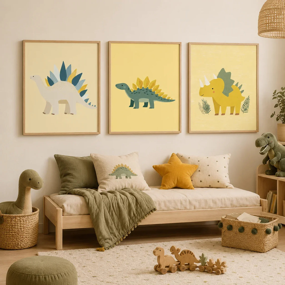 Cartoon Dinosaur Canvas Wall Art | Kids Nursery Poster Print