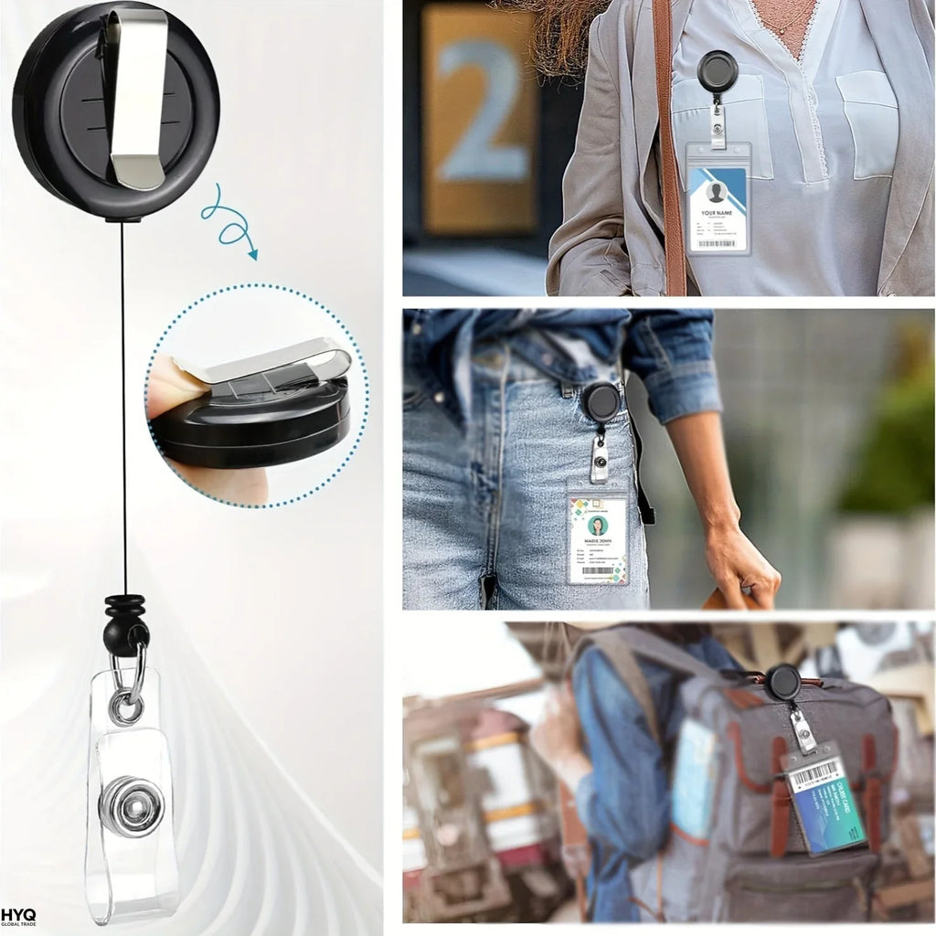 Black Retractable Badge Reel Lobster Clasp Waterproof PVC Card Holder