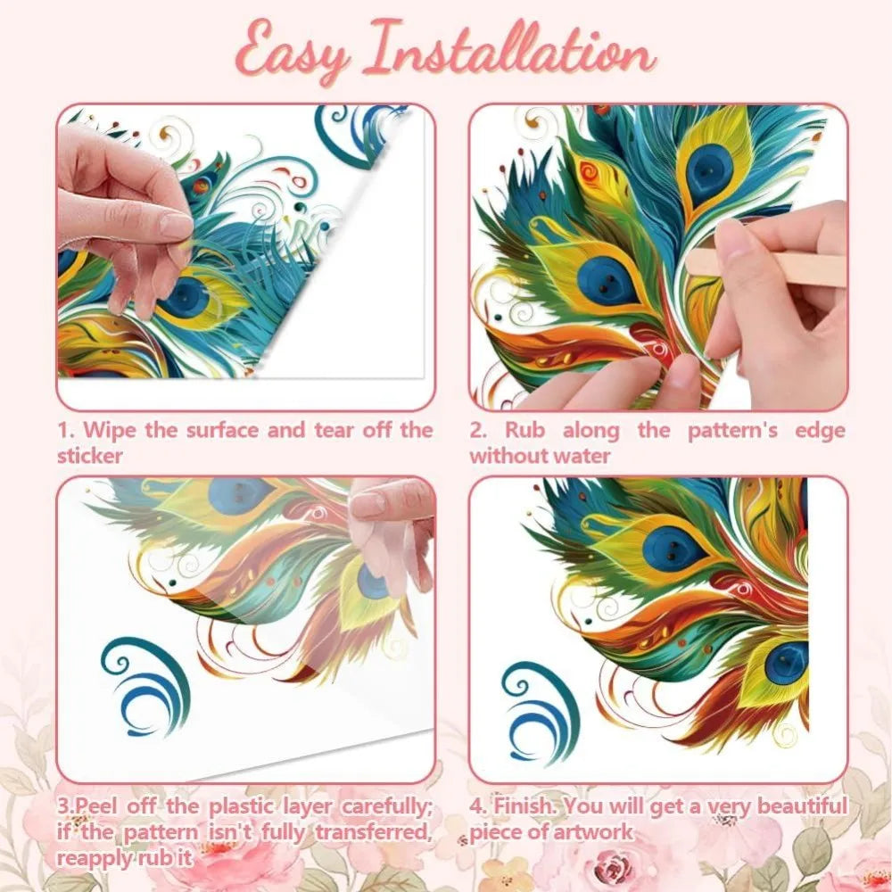 Vintage Peacock Feathers Rub-On Transfer Decals 6×12 – 3 Pcs