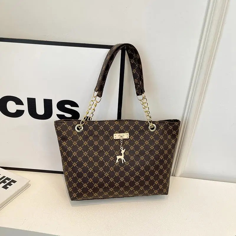 Retro Monogram Tote Bag | Vintage PU Shoulder Handbag Women