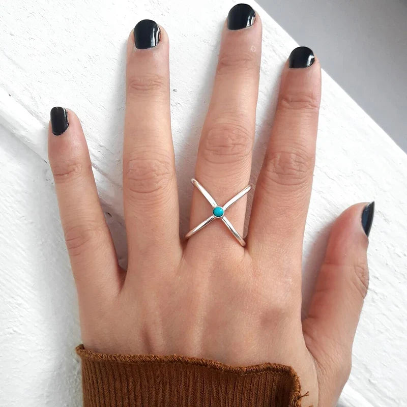 Huitan Bohemian Cross Ring – Blue Imitation Turquoise Women