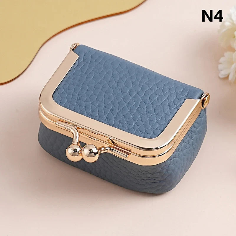 Genuine Leather Kiss Lock Coin Purse | Mini Square Wallet