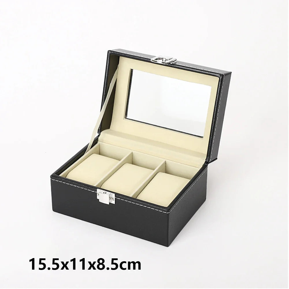 3 6 12 Slot Men Watch Display Case PU Leather Organizer Box Black