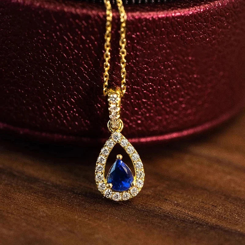 Huitan Teardrop Pendant Necklace – Blue Cubic Zirconia