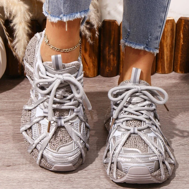 YEAE Chunky Platform Sneakers – Sequin Lace-Up Trainers