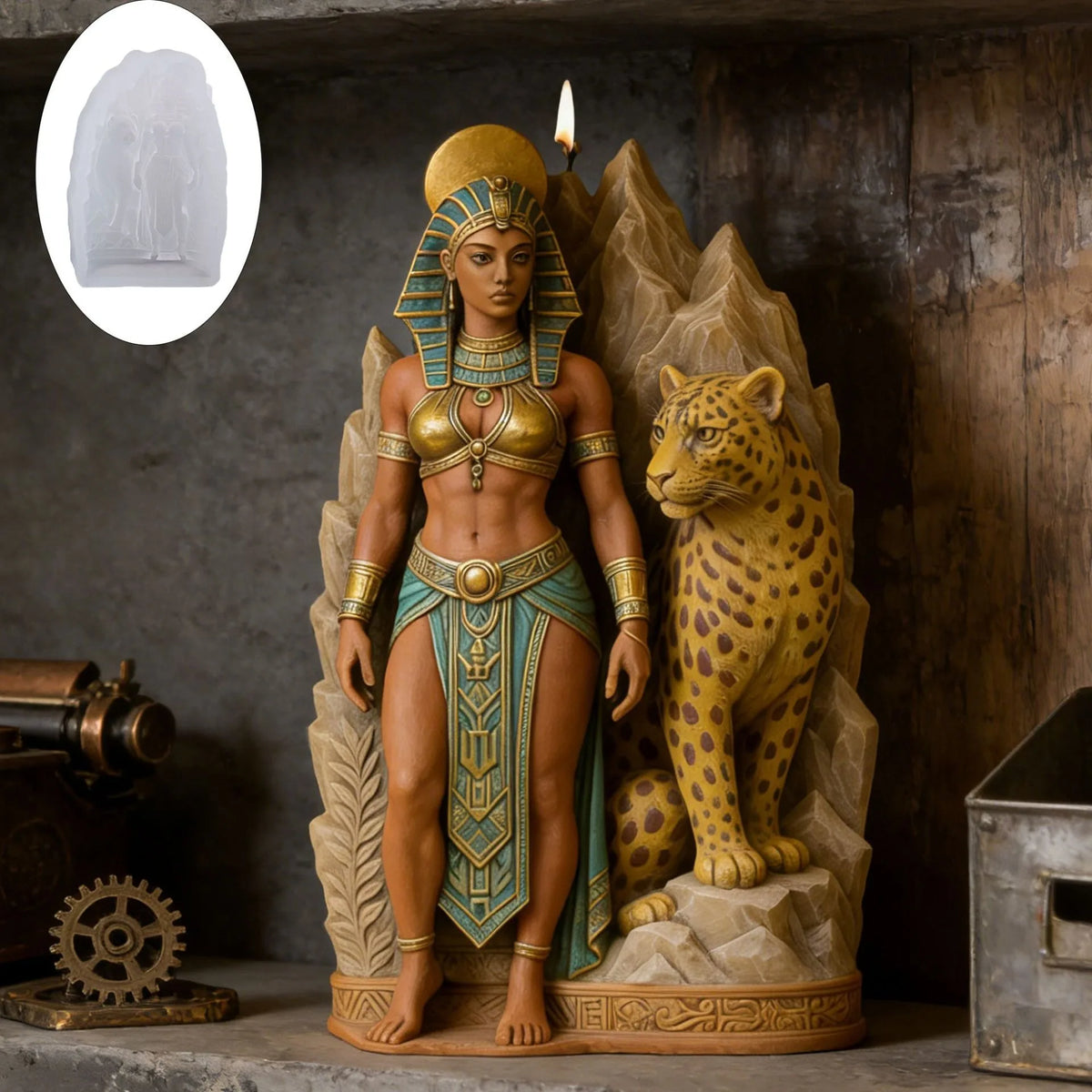 3D Egyptian Queen Leopard Silicone Mold Candle Soap Resin Craft Mould