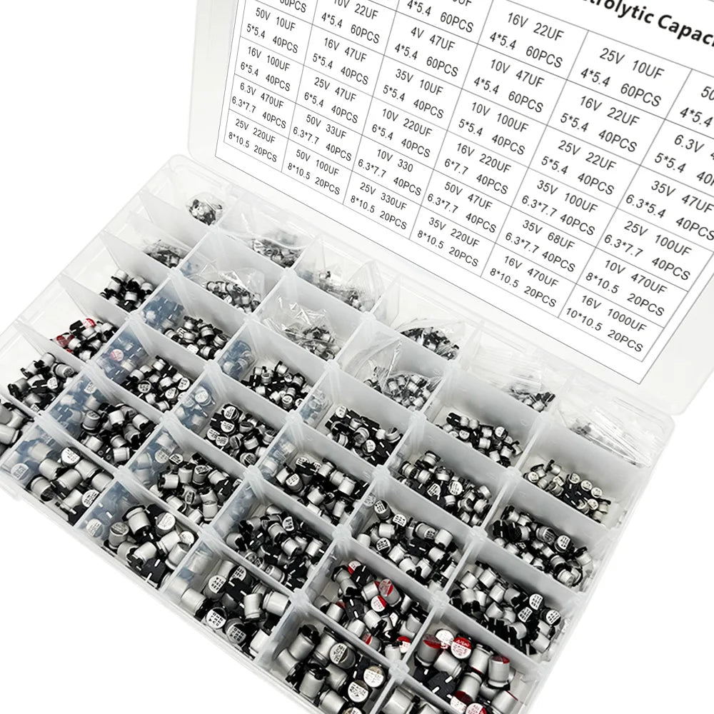 1500PCS SMD Electrolytic Capacitor Kit – 36 Values 1µF–1000µF