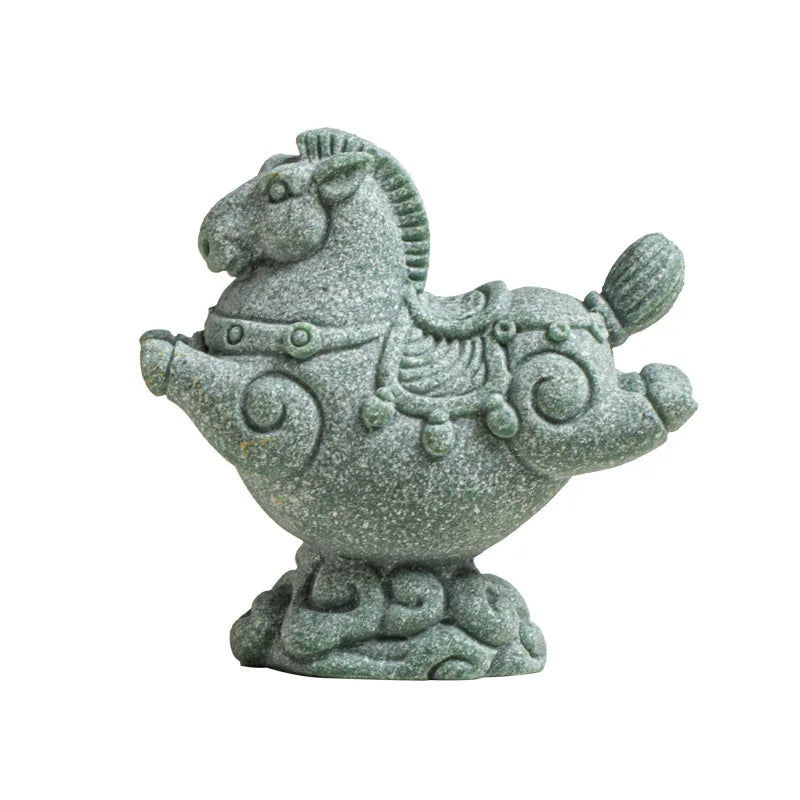 Flying Horse Green Sandstone Tea Pet Figurine | Luck & Wealth
