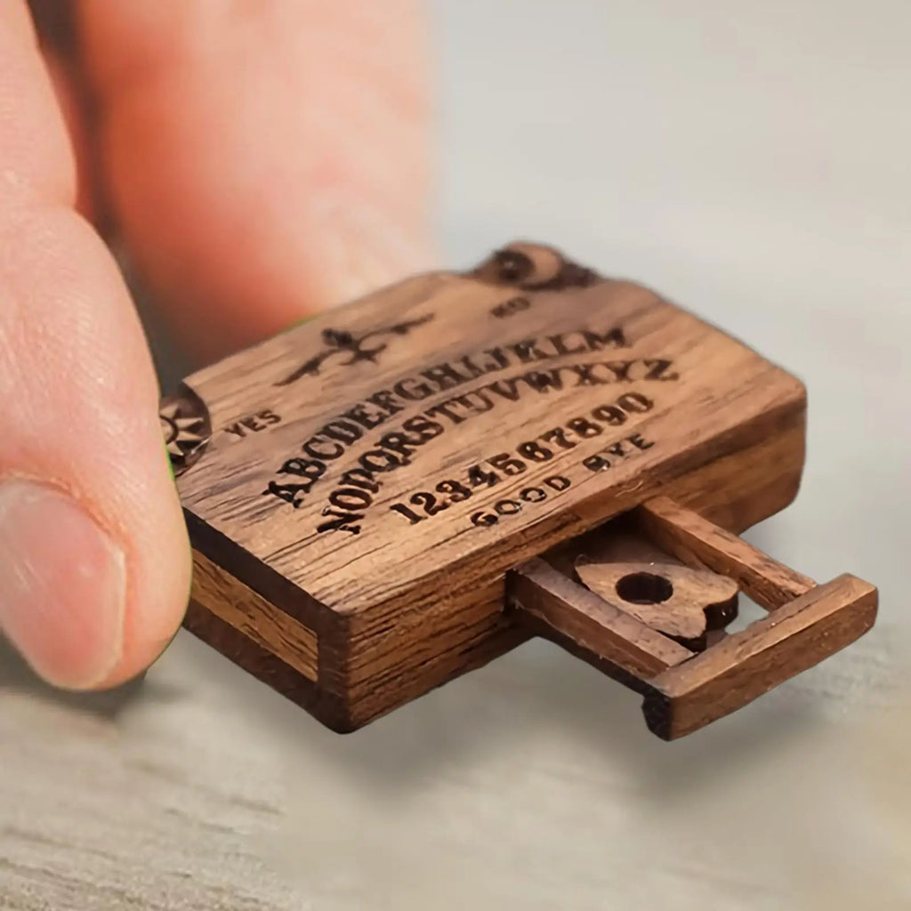 Miniature Wooden Ouija Spirit Board Ornament with Drawer