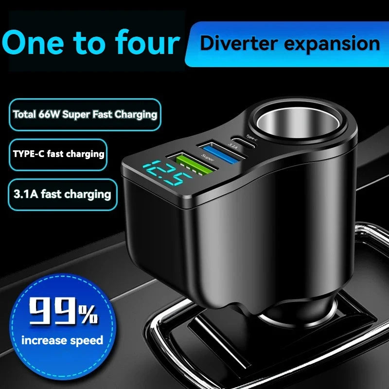 66W Dual USB Car Charger with Digital Display | 3-in-1